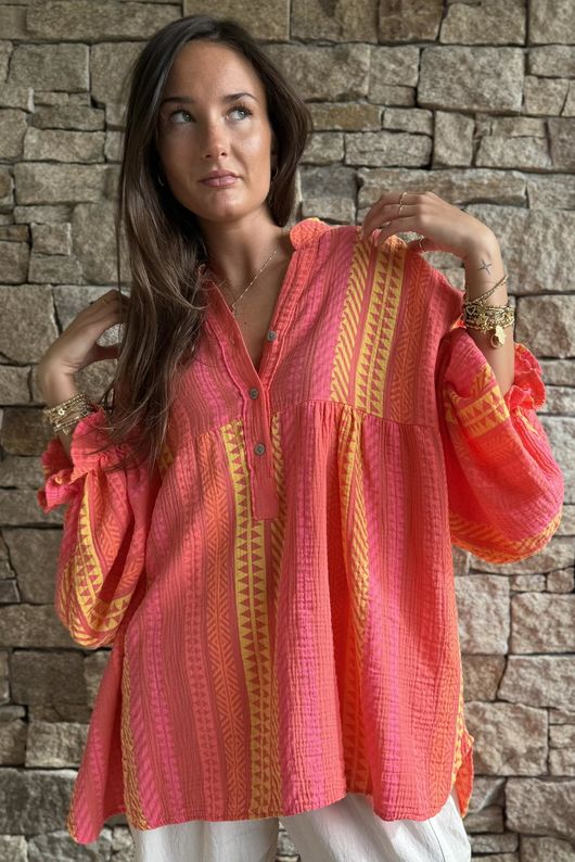 Peruvia Pillow Cotton Nero Smock Top Coral /19=